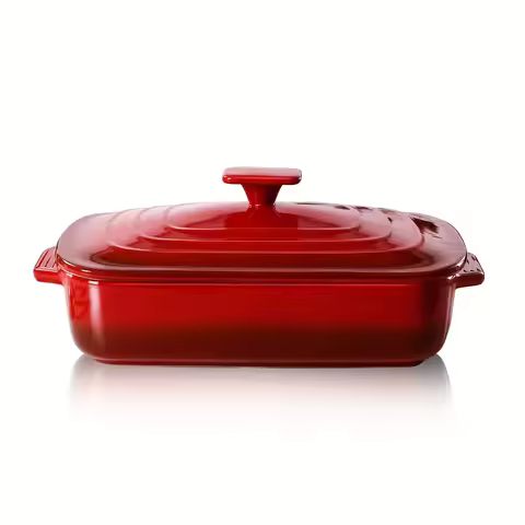usLarge Ceramic Casserole Dish with Lid, 4.0 Quart Covered Rectangular Stoneware Baking Dishes for O