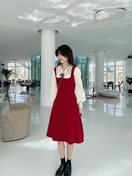 Xilin ฤดูหนาว ถัก เดรส ปกโปโล สูง เอว แขนยาว ทรงเอ Midi เดรส ธีมคริสต์มาสสไตล์วิทยาลัย ผู้หญิง เดรส