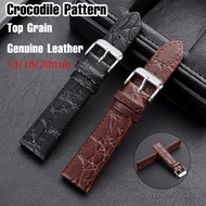 Top Grain Genuine Leather Watch Strap 13mm 18mm 20mm Ultra Thin Matte Crocodile Pattern Cowhide Leat