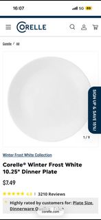 Corelle Winter Frost White 10.25" Dinner Plate x2pcs