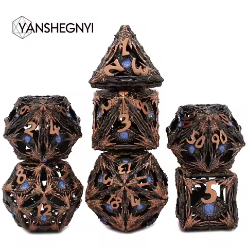 Polyhedral Dice Set for Role Playing Game, Hollow Metal Dice,New Eye Flying Dragon, D & D Dice, DND 
