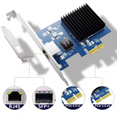 BZIZU 10GbE 10Gbps Network Card Ethernet Adapter SFP+/RJ45,PCI-E 4.0x1/3.0x4,Supports Win11/10/8 Ser