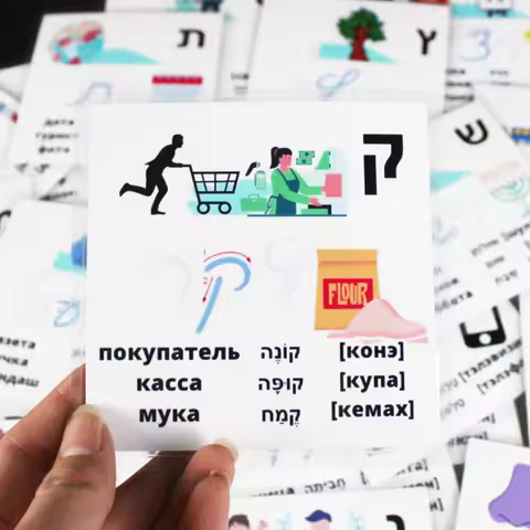 10*10cm Baby Montessori Hebrew/Russian Alphabet Letter Word Card Learning FlashCard for Children Edu