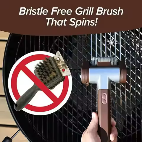 350RPM Electric Roller Grill Brush with Replaceable Brush Head Stainless Steel Grill Cleaner Recharg