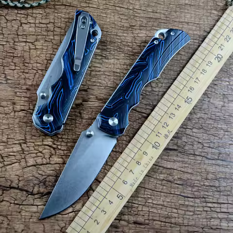 TWOSUN Folding Knife TS598 14C28N Blade Ceramic Ball Bearing Washer Blue G10 Handle Outdoor Camping 