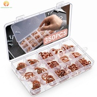 350 PCS 10 Sizes Crush Washer Kit Heat Resistant Red Copper Crush Gasket Assortment Kit for Machiner