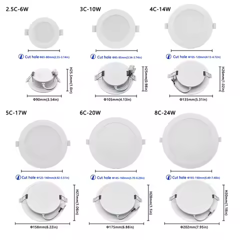 2pcs lighting tube light 10W 24W ceiling light embedded 110V LED Round Panel Light 4-inch 6-inch tub
