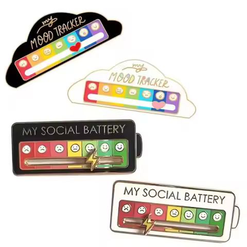 Lapel Pins My Social Battery Brooch Battery Mood Badges Metal Lightning Sliding Cloud Metal Badge Gi