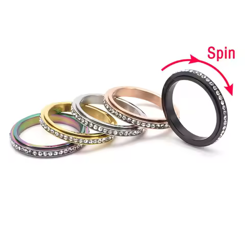 Fidget Anxiety Ring Drive Away Your Anxiety Stainless Steel Spinner Fidget Band Rings Cubic Zirconia