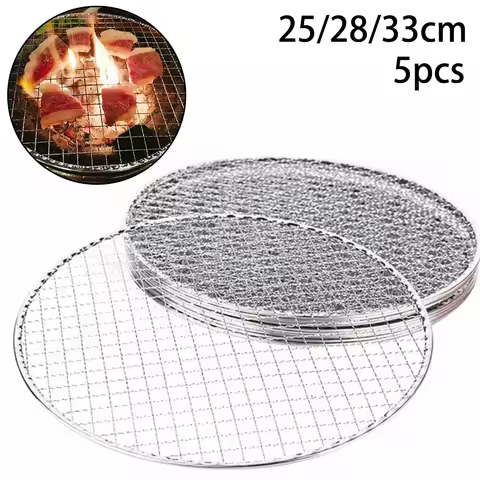 5pcs Grill Racks Round Disposable Wire Net Grill Racks Iron Roast Grate Cooking Barbecue BBQ 25CM 28
