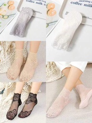 購物5雙花朵蕾絲網襪,透氣中空襪子,女士長襪和絲襪