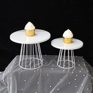 Livingplus Cafe Cake Dessert Stand White Metal Round Cake Stand