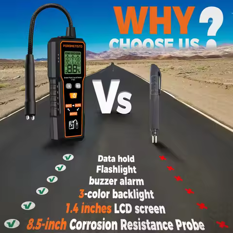 Brake Fluid Tester Car Brake Oil Moisture Detector DOT3/DOT4/DOT5.1 Backlight Flexible Probe 1.4" LC