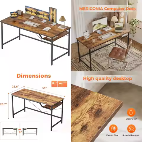 Compact Gaming Desk 55 x 24: Modern Minimalist Design for Small Home Offices, Ideal Study Table for 