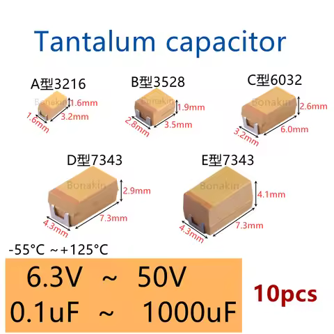 10pcs A3216 B3528 C6032 D7343E Tantalum capacitor 1uF 2.2uF 3.3u 4.7uF 10uF 15uF 22uF 33uF 47uF 68uF