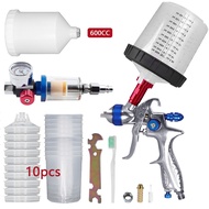 H887 Spray Gun Full Kit HVLP 1.4/1.7mm Car Paint Gun with Adaptor/Air Regulator/10PCS 600cc Paint Mi