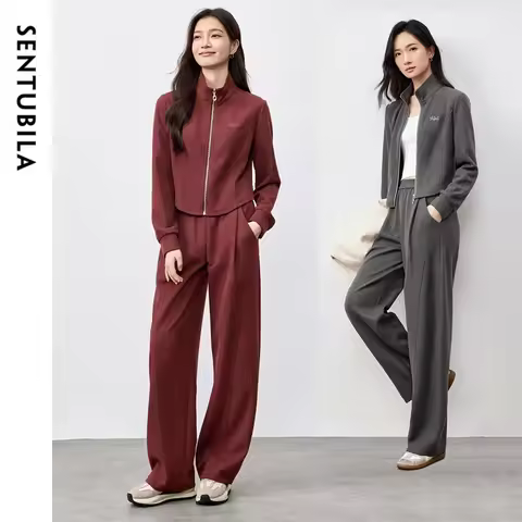 SENTUBILA Spring Women Pant Sets Sporty Tracksuit Zipper Sweatshirt Sweat Pants 2 Piece Sets Woman O