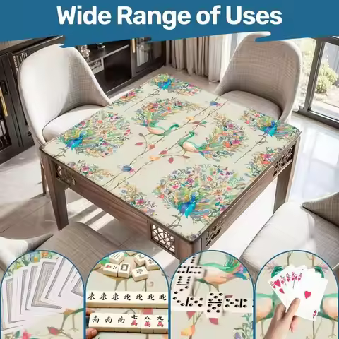 VIKAMA Oil Painting Peacock Mahjong Mat Large Non Slip Pad For 4 Players Mahjong Poker Domino Cover