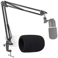 K670 USB Mic Boom Arm with Foam Windscreen, Suspension Boom Scissor Arm Stand with Pop Filter Cover 