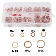 Box of 100 Brass Flat Round Washers Sizes M4 / M5 / M6 / M8 / M10 / M12 / M14 Engine Screw Gasket Se
