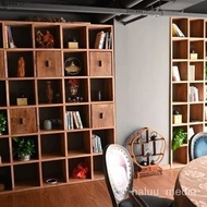 WJ02Customized Old Elm Bookshelf Hanging Cabinet Lattice Partition Shelf Solid Wood Bookcase Full Wall Book Shelf Custom