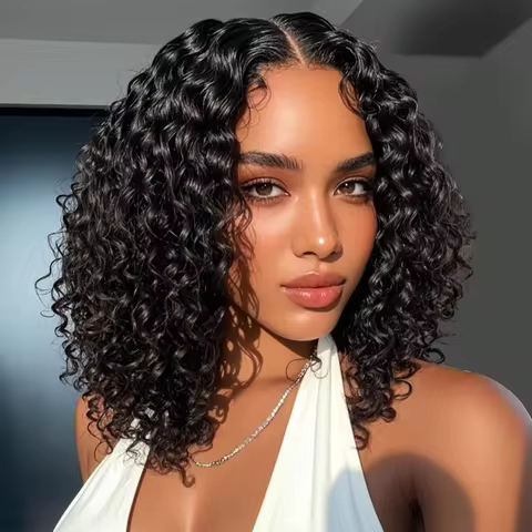 4C Human Hair Deep Glueless Short Bob Wig 10-14 Inch Deep Wave Lace Front Bob Wigs 100% Human Hair 1