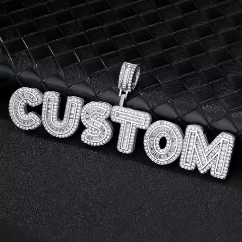 Hip Hop Iced Out Custom Name Baguette Letters Pendants & Necklaces Cubic Zircon CZ AAA+ For Men Wome