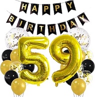 Gold 59th Party Balloon Decorations Gold for Girls Boys XXL Happy 59th Birthday Banner Number 59 Foi