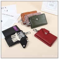 Buckle Top Layer Cowhide Coin Purse Trendy Genuine Leather Key Wallet Waist Hanging Key Bag Multi-sl