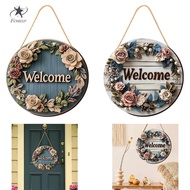 Fenteer 2x Floral Welcome Signs Wooden Hanging Signs Home Decor 7.87inch Outside Round