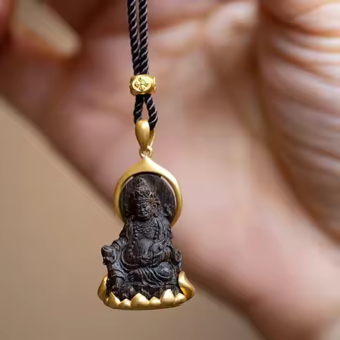 Yellow God of Wealth Pendant Meaning Good Carry-on Buddha Pendant Necklace Ethnic Style Lucky Fortun