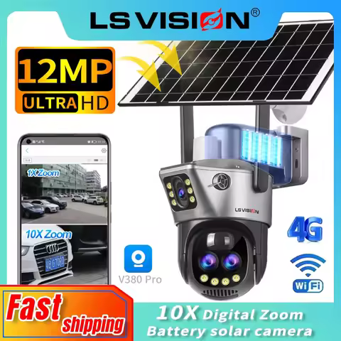 LS VISION 10X Zoom 4G Wifi Solar Camera Surveillance Outdoor 12MP Three Lens 360° PIR Motion Detecti