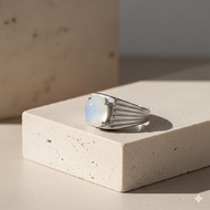 Cincin Lelaki Batu Biduri Putih Asli Steel / Natural Moonstone Men Stainless Steel Ring (READY STOCK
