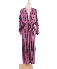 New New Summer Boho Stripe Tie Dye Printed Women Long Beach Kimono Swimsuit Cover Up with Belt Tuni