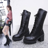 A-3+5 Princess Sarah Autumn Winter Thick Heel Mid-Tube Boots/High Thick-Soled Martin Boots/Side Zipp