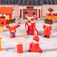 Micro Landscape Chinese New Year Lion Dance Figurines Miniatures New Year Goods Doll House DIY Decor