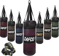 Zafco Kids Boxing Gloves and Punching Bag MMA Training Muay Thai Fitness, Black Color Gloves 4oz Size, Karate Heavy Target Bag 2FT UNFILLED, Punching Bag and Gloves Bundle