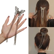 perfect Vintage Style Rhinestone Butterfly Hair Claw for Woman Dangle Tassel Hair Clip Chinese Style Hanfu Hair Accessor
