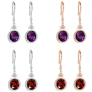 Korean Version Austrian Purple Diamond Red Diamond Crystal Earrings Trendy Diamond-Studded Fashion C