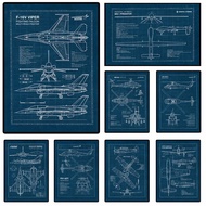 Fighter Jet Airplane Aviation Blueprint Poster F-16 Fighting Falcon F-22 Raptor Aircraft Canvas Pict