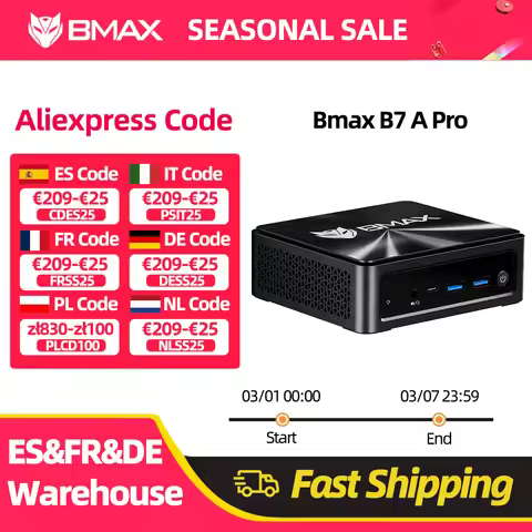 BMAX B7 A Pro Mini Pc AMD Ryzen 5 7430U Processor AMD Radeon Graphics 16GB RAM 512GB SSD Windows 11 