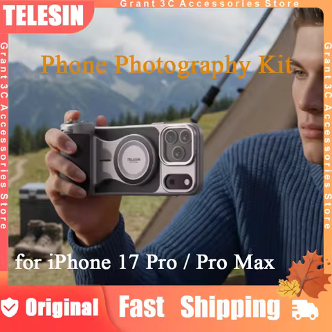 TELESIN for iPhone 17Pro / 17ProMax Selfie Grip Bluetooth Remote Control Photography Set Travel Self