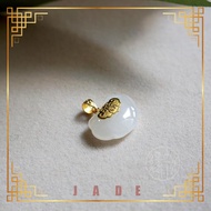 Lucky Jade - Women's 950k Gold Inlaid Jade Lock Pendant, Au950k Pure Gold, Good Wishes Charm
