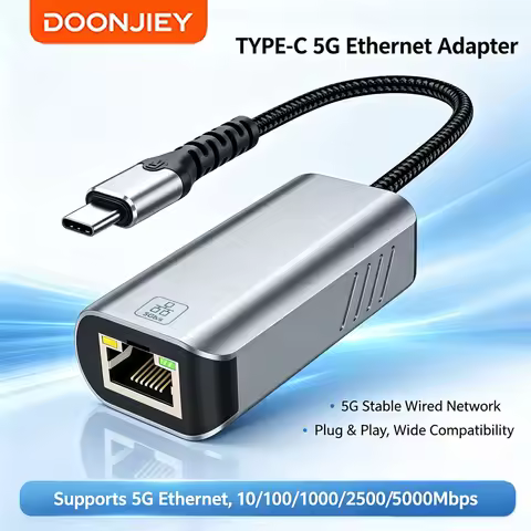 DOONJIEY USB C to 5Gbps Ethernet Adapter RJ45 USB 3.2 Gigabit Network Adapter 5000Mbps Type C Ethern