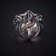 Cincin Naga Pedang - Thick Silver Gold Dragon Sword Ring Resizable Adjustable Bilgewater Inspired LO