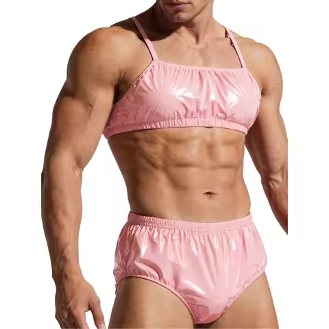 Gay Bar Clubwear Lingerie Set Men Waterproof Bathing Suit Singlets Crop Top And Swim Bottom 2-piece 