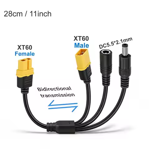 3-in-1 XT60 to Two DC5521 Connector Convert Cable, Female Male XT60 Extension Adapter Cord Charging 