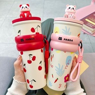 [Free Eye Sticker]-PANDA 710ML safe SUS316 stainless steel thermos bottle with straw attached - B7