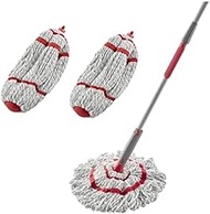 Rubbermaid Microfiber Twist Mop and 2 Refill Kit, Red, Built-in Wringer, Machine Washable and Reusable Mop Head, Light Weight, Clean Hard to Reach Places, for Laminate/Hardwood/Safe on All Floor Types