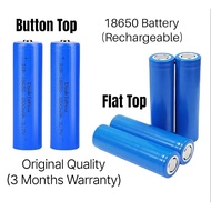Rechargeable 18650 Lithium Ion 3.7V Battery/Bateri 18650 Boleh Cas 3.7V [1200/2400/3000 mAh] - Flat Top &amp; Button Top
